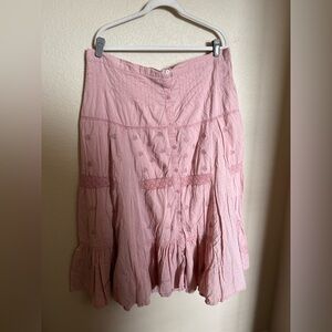 Vintage‎ Cotton Gauze Tiered Flowy Midi Skirt Size 22 Plus Size Pink Lace Trim